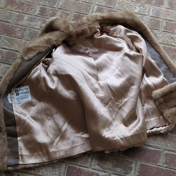 Vintage 1960s Faux Fur Beige Mink Style Cropped Coat Cut Fur Tissavel - Picture 9 of 10